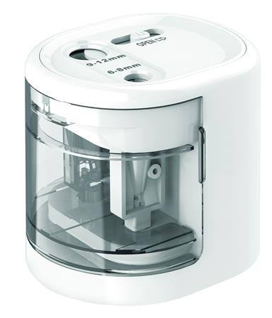 Hegyező, kétlyukú, asztali, elemes, USB töltővel, RAPESCOPS12-USB, fehér (IR1448)