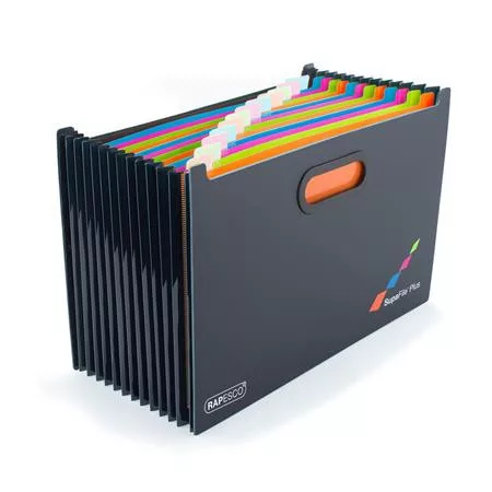 Harmonika irattartó, A4+, PP, 13 rekeszes, RAPESCO SupaFile Plus, fekete (IR1552)