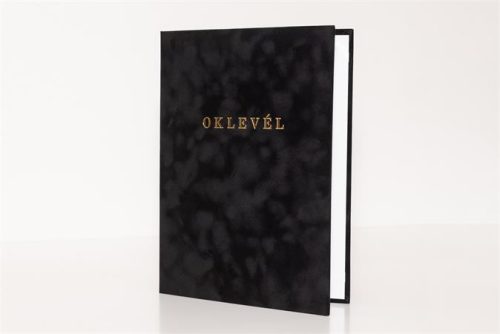Oklevéltartó, A4, exkluzív, plüss, aranyozva, fekete (ISKE142)