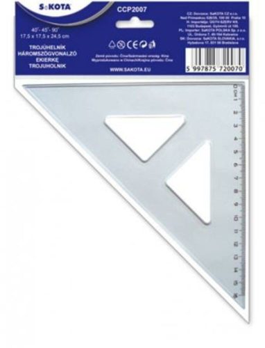Háromszög vonalzó, műanyag, 45°, 16 cm, SAKOTA (ISKE160)