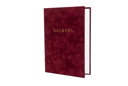 Oklevéltartó, A4, exkluzív, plüss, aranyozva, bordó (ISKE175)
