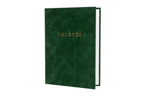 Oklevéltartó, A4, exkluzív, plüss, aranyozva, zöld (ISKE177)