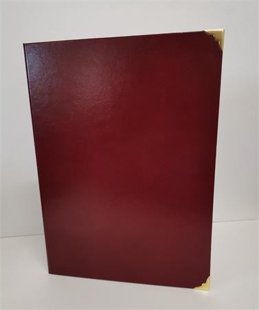 Oklevéltartó, A4, exkluzív, műbőr, 4 fém sarokkal, bordó (ISKE186)