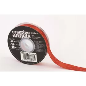   Szatén szalag, 15 mm x 22 m, piros vegyes pöttyökkel (ISKE234)