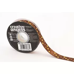   Szatén szalag, 15 mm x 22 m, bronz vegyes pöttyökkel (ISKE235)