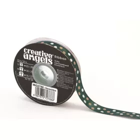   Szatén szalag, 15 mm x 22 m, sötétzöld vegyes pöttyökkel (ISKE236)