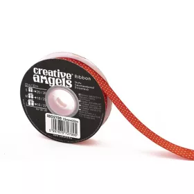   Szatén szalag, 15 mm x 22 m, piros fehér pöttyökkel (ISKE237)