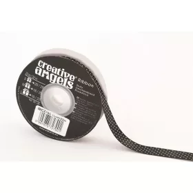   Szatén szalag, 15 mm x 22 m, fekete fehér pöttyökkel (ISKE238)