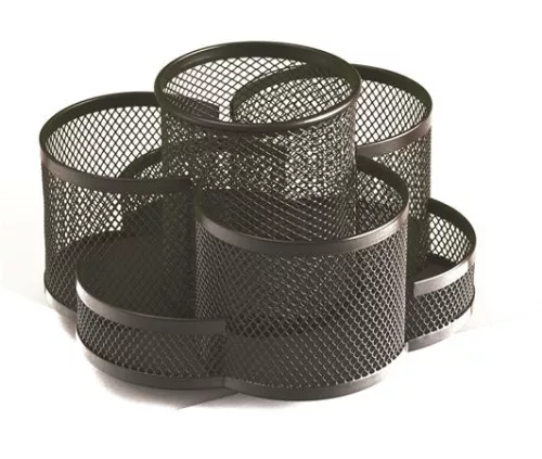 Írószertartó, 7 részes, fémhálós, forgatható, fekete (ISKE240)