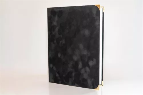 Oklevéltartó, A4, exkluzív, plüss, 4 fém sarokkal, fekete (ISKE243)