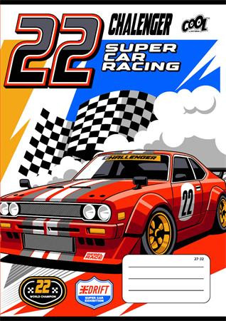 Füzet, tűzött, A5, kockás, 32 lap, COOL BY VICTORIA Race cars, 27-32 (ISVFC96)