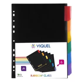   Regiszter, műanyag, A4 Maxi, 6 részes, VIQUEL Rainbow Class, fekete (IV157067)