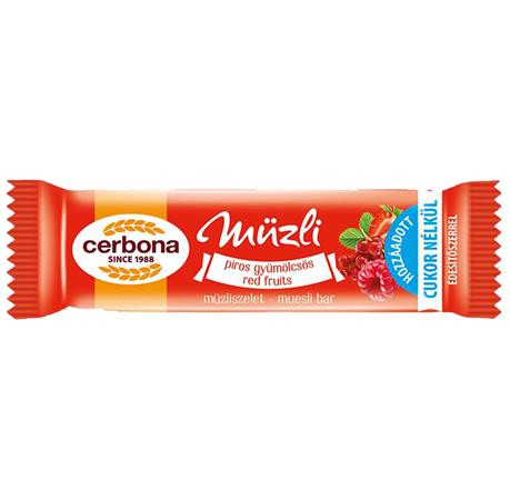 Müzliszelet, 20 g, CERBONA, piros gyümölcsös (KHE110)