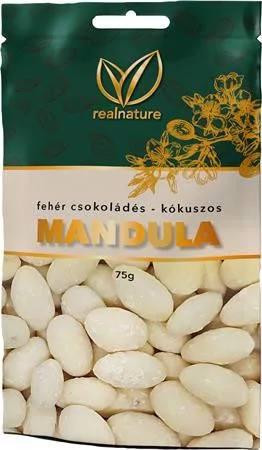 Mandula, 75 g, REAL NATURE, kókuszos-fehércsokoládés (KHE349)