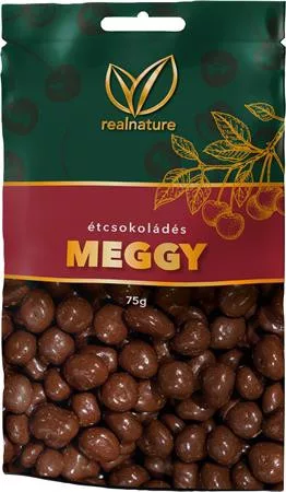 Aszalt meggy, 75 g, REAL NATURE, étcsokoládés (KHE350)
