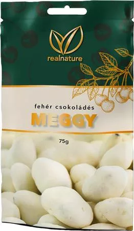 Aszalt meggy, 75 g, REAL NATURE, fehércsokoládés (KHE351)