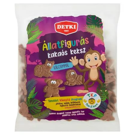 Kakaós keksz, gyerekeknek, 160 g, DETKI, állatfigurás (KHE401)
