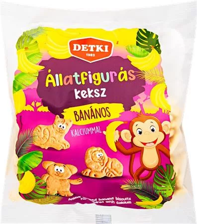Banános keksz, gyerekeknek, 160 g, DETKI, állatfigurás (KHE402)