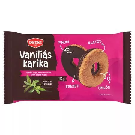 Vaníliás karika, 150 g, DETKI, étbevonóval félig mártva (KHE408)