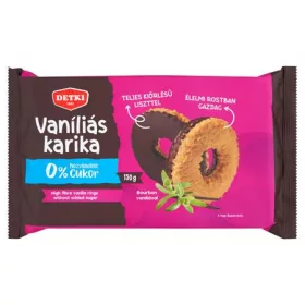   Vaníliás karika, cukormentes, 150 g, DETKI, étbevonóval félig mártva (KHE409)