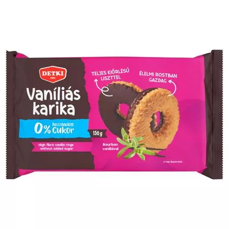 Vaníliás karika, cukormentes, 150 g, DETKI, étbevonóval félig mártva (KHE409)