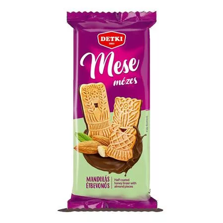 Mézes linzer, 180 g, DETKI Mese, manduladarabokkal, kakaós étbevonómasszával félig mártva (KHE416)