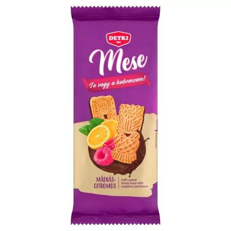 Mézes linzer, 180 g, DETKI Mese, málnás-citromos, kakaós étbevonómasszával félig mártva (KHE418)
