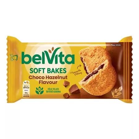 Keksz, 50 g, BELVITA Jó reggelt! Softy mogyorós ízű kakaós töltelékkel (KHE423)