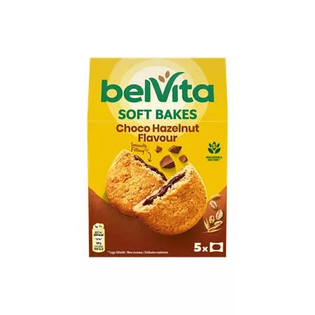 Keksz, 5x50 g, BELVITA Jó reggelt! Softy mogyorós ízű kakaós töltelékkel (KHE424)