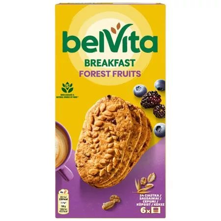 Keksz, 6x50 g, BELVITA Jó reggelt, erdei gyümölcsös (KHE427)