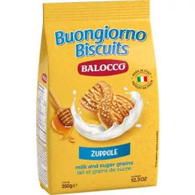   Reggeliző keksz, 350 g BALOCCO Zuppole, tej- és barna cukordarabos (KHE441)