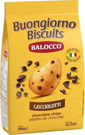 Reggeliző keksz, 350 g BALOCCO Gioccolotti, csokoládé darabokkal (KHE444)