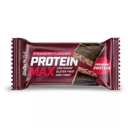 Fehérjeszelet, gluténmentes, 45g, BIOTECH USA Protein Max, eper (KHEBIOUSA112)