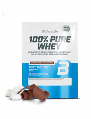 Tejsavó fehérjepor, 28g, BIOTECH USA 100 százalék  Pure Whey, kókusz-csokoládé (KHEBIOUSA95)