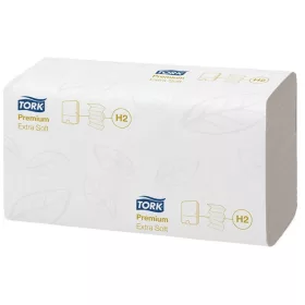   Kéztörlő, Interfold hajtás, H2 rendszer, 2 rétegű, 100 lap, Premium, TORK Xpress Extra Soft Multifold, fehér (KHH251)