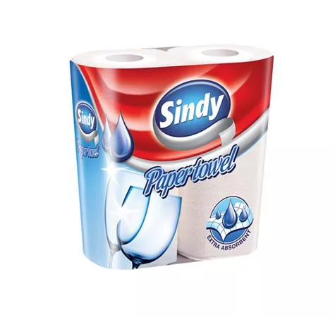 Háztartási papírtörlő, 2 rétegű, 2 tekercses, Sindy (KHH292)