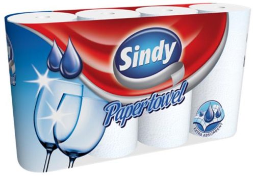 Háztartási papírtörlő, 2 rétegű, 4 tekercses, Sindy (KHH293)