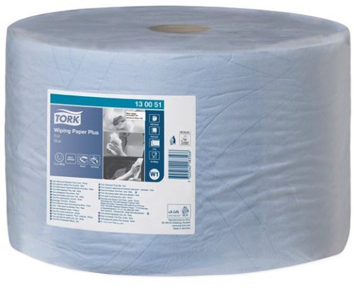 Törlőpapír, tekercses, 39 cm átmérő, W1 rendszer, 2 rétegű, TORK Plusz, kék (KHH315)
