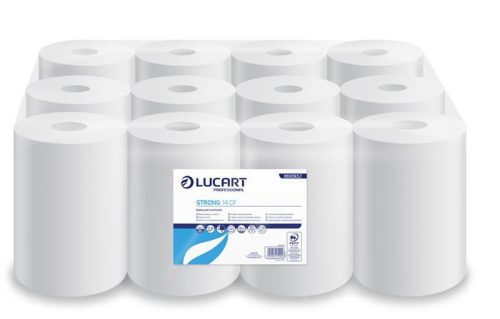 Törlőkendő, tekercses, belső adagolású, 2 rétegű, LUCART Strong 14 CF, hófehér (KHH363)
