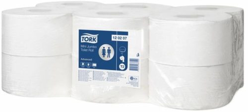 Toalettpapír, T2 rendszer, 2 rétegű, 19, 5 cm átmérő, Advanced, TORK Mini Jumbo, fehér (KHH460)