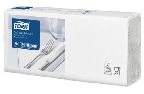 Szalvéta, 1/4 hajtogatott, 3 rétegű, 32,5x32,8 cm, Advanced, TORK Soft Lunch, fehér (KHH512)