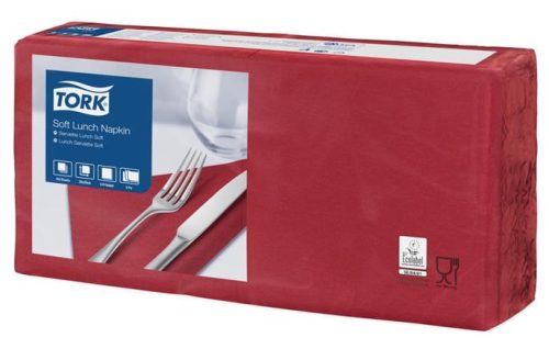 Szalvéta, 1/4 hajtogatott, 3 rétegű, 32,5x32,8 cm, Advanced, TORK Soft Lunch, bordó (KHH513)