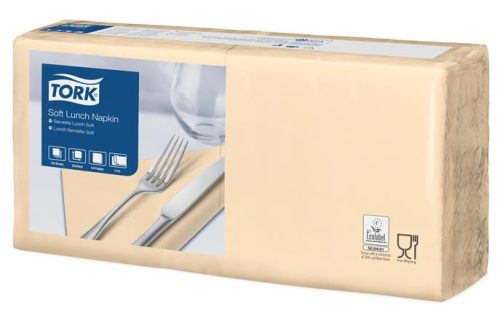 Szalvéta, 1/4 hajtogatott, 3 rétegű, 32,5x32,8 cm, Advanced, TORK Soft Lunch, homokszín (KHH514)