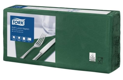 Szalvéta, 1/4 hajtogatott, 3 rétegű, 32,5x32,8 cm, Advanced, TORK Soft Lunch, sötétzöld (KHH515)