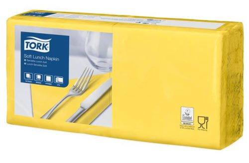 Szalvéta, 1/4 hajtogatott, 3 rétegű, 32,5x32,8 cm, Advanced, TORK Soft Lunch, sárga (KHH517)