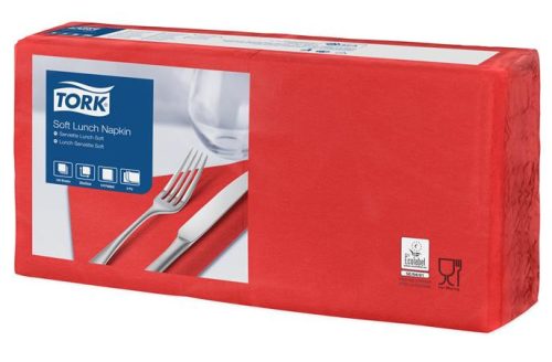 Szalvéta, 1/4 hajtogatott, 3 rétegű, 32,5x32,8 cm, Advanced, TORK Soft Lunch, vörös (KHH518)