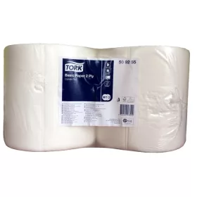   Törlőpapír, tekercses, 25 cm átmérő, 2 rétegű, W2 rendszer, TORK Általános, fehér (KHH574)