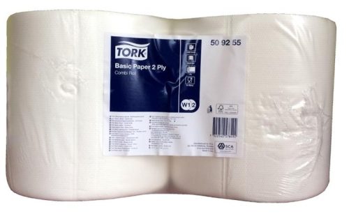 Törlőpapír, tekercses, 25 cm átmérő, 2 rétegű, W2 rendszer, TORK Általános, fehér (KHH574)