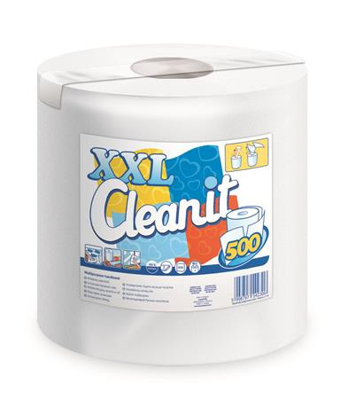 Törlőkendő, tekercses, univerzális, 2 rétegű, LUCART CLEANIT XXL 500, fehér (KHH608)