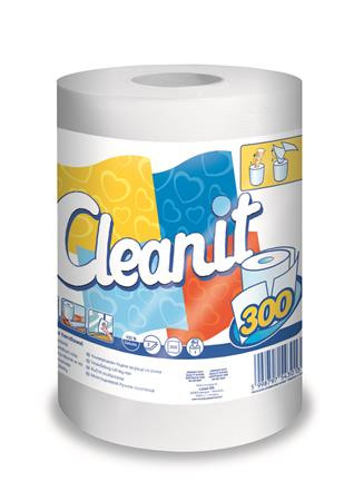 Törlőkendő, tekercses, univerzális, 2 rétegű, LUCART CLEANIT 300, fehér (KHH609)